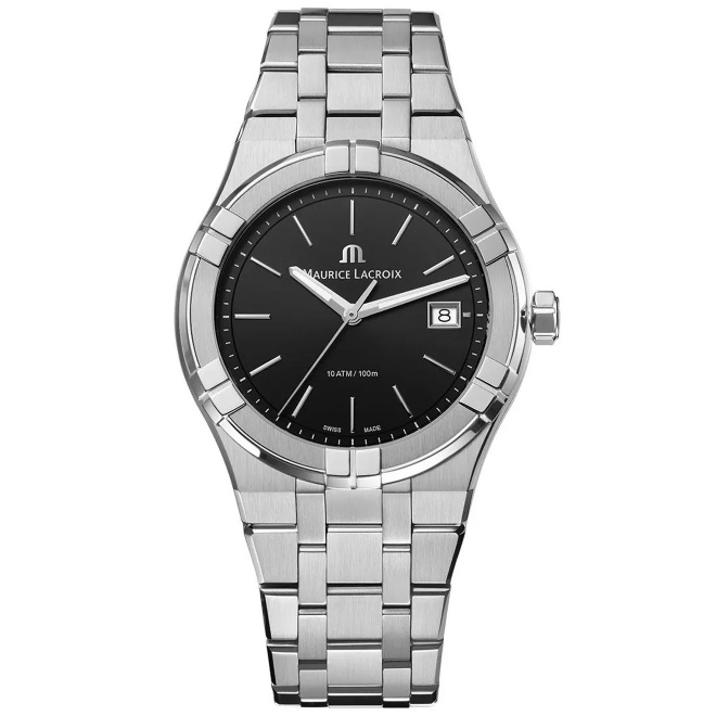 Maurice Lacroix Aikon Quartz ∅40 mm - 10 ATM, Esfera negra, Brazalete de Acero.