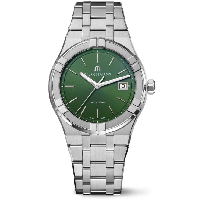Maurice Lacroix Aikon Quartz ∅40 mm - 10 ATM, Esfera verde, Brazalete de Acero