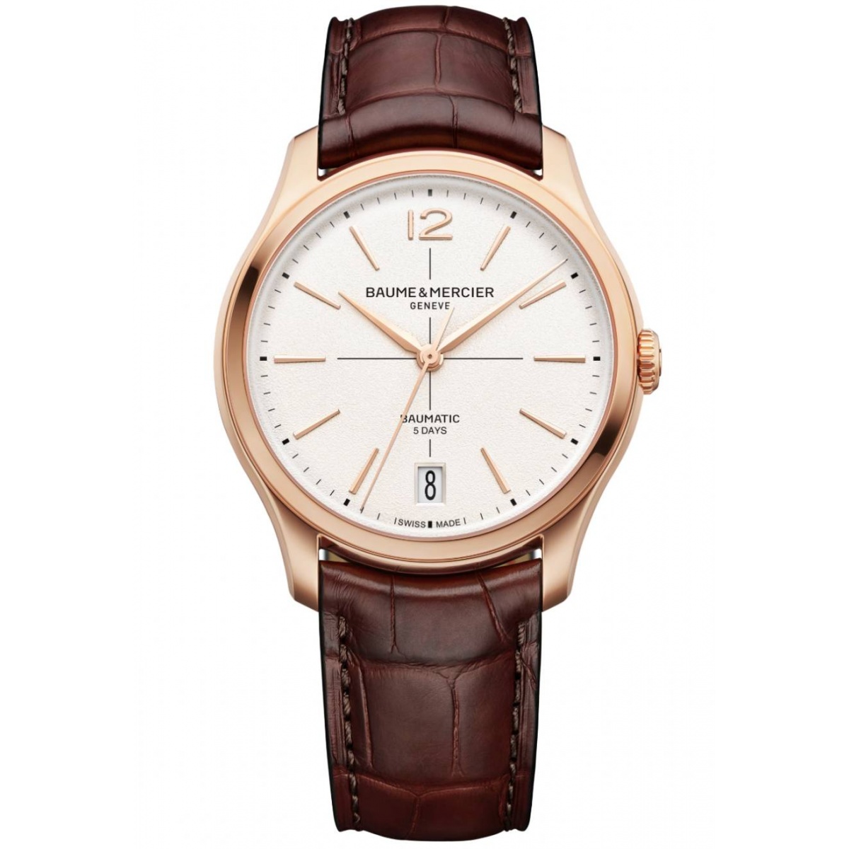 Baume & Mercier Clifton 10802 Automático 50 M - ∅39 mm, Caja oro rosa 18kt, Esfera blanco roto, Correa marrón