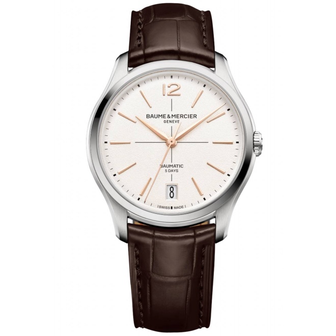 Baume & Mercier Clifton 10793 Automático ∅39 mm - 50 M, Esfera blanco roto, correa marrón