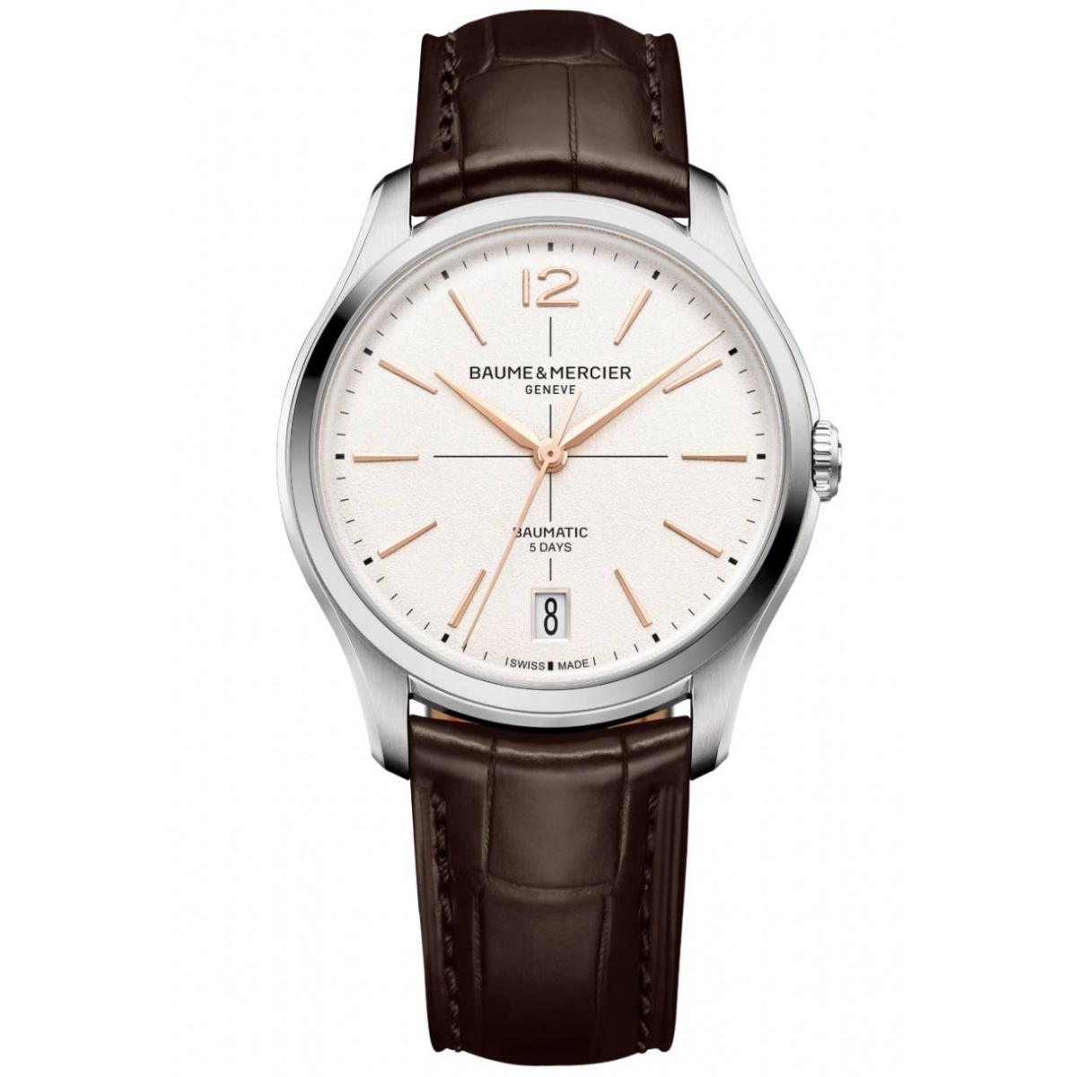 Baume & Mercier Clifton 10793 Automático ∅39 mm - 50 M, Esfera blanco roto, correa marrón