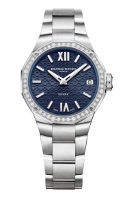 Baume & Mercier Riviera 10765 Cuarzo ∅33 mm - 50 M, Engastado con diamantes Esfera azul, Brazalete de acero