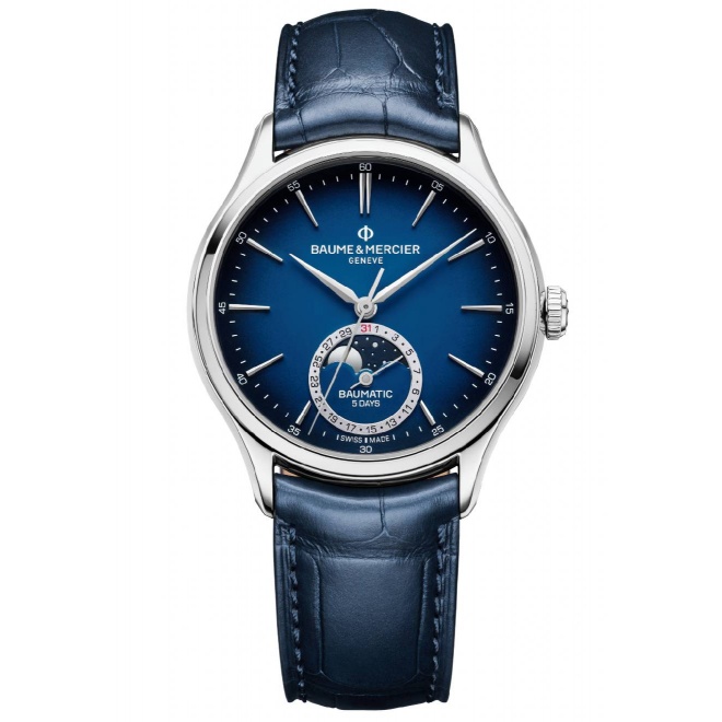 Baume & Mercier Clifton 10756 Automático Fase Lunar y Fecha ∅39 mm - 50 M, Esfera azul, correa azul