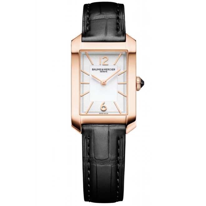 Baume & Mercier Hampton 10752 Cuarzo, Oro rosa de 18 quilates y titanio 35 x 22 mm - 50 M, Esfera opalina, correa negra