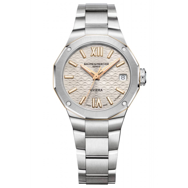 Baume & Mercier Riviera 10730 Automático ∅33 mm - 50 M, Esfera plateada, Diamantes, Brazalete de acero