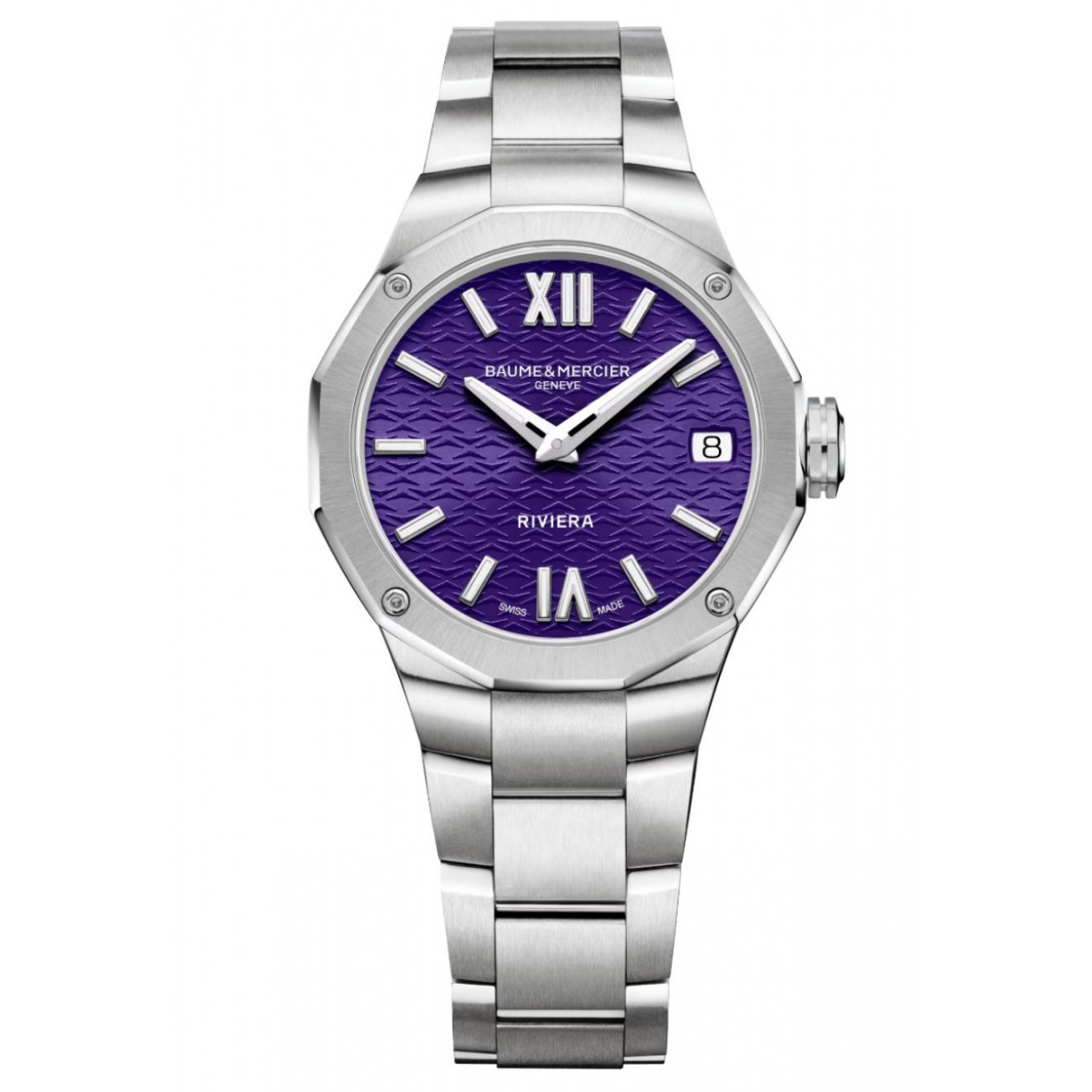 Baume & Mercier Riviera 10728 Cuarzo ∅33 mm - 50 M, Esfera morada, Brazalete de acero