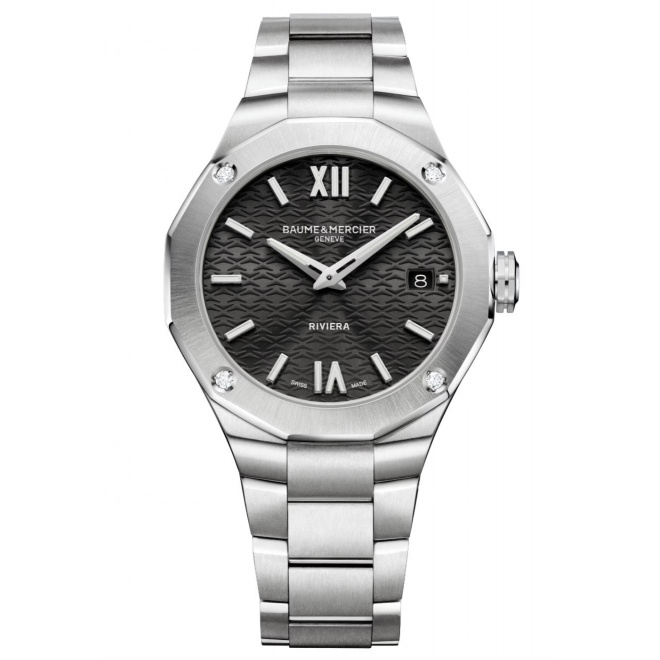 Baume & Mercier Riviera 10724 Cuarzo ∅36 mm - 50 M, Esfera negra, Diamantes, Brazalete de acero