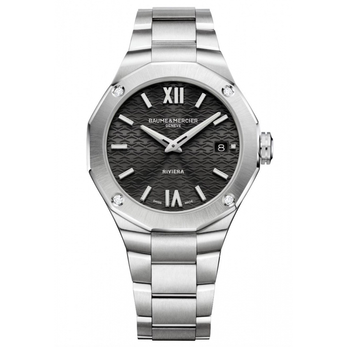 Baume & Mercier Riviera 10724 Cuarzo ∅36 mm - 50 M, Esfera negra, Diamantes, Brazalete de acero