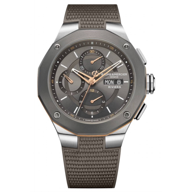 Baume & Mercier Riviera 10722 Automático Cronógrafo ∅43 mm - 100 M, Esfera gris, caucho gris