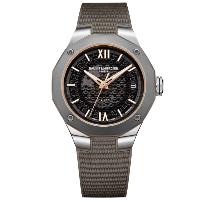 Baume & Mercier Riviera 10720 Acero y Titanio Automático ∅39 mm - 100 M, Esfera gris, caucho marrón