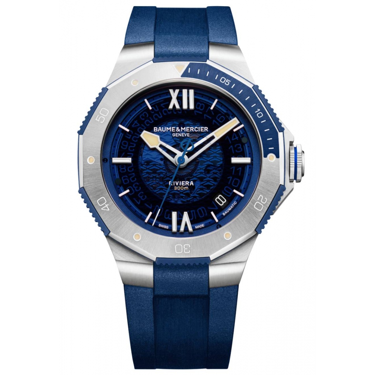 Baume & Mercier Riviera 10716 ∅42 mm - 300 M, Esfera azul, caucho azul