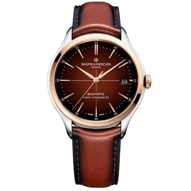 Baume & Mercier Clifton 10713 ∅40 mm - 500 M, Esfera chocolate, piel marrón