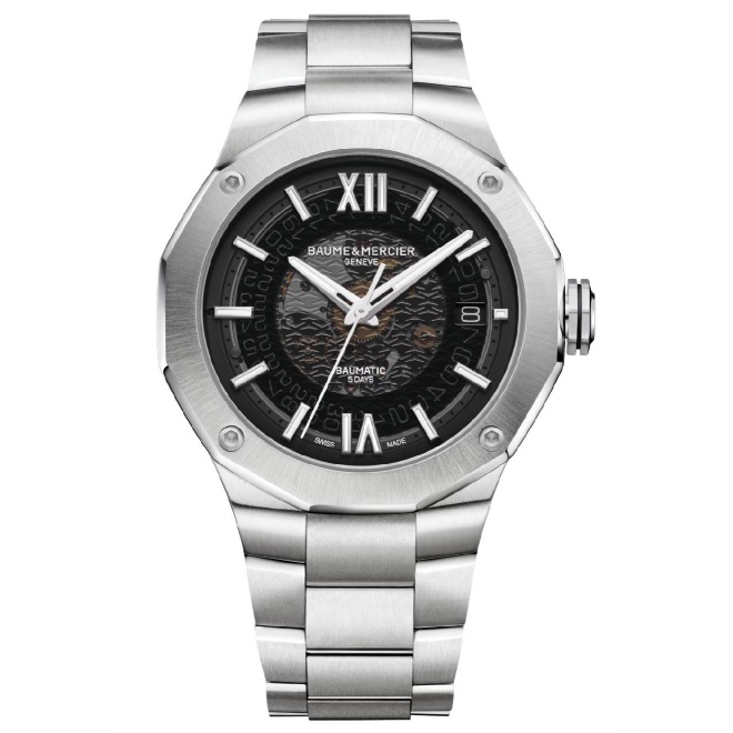 Baume & Mercier Riviera 10702 ∅42 mm - 100 M, Esfera negra, brazalete de acero