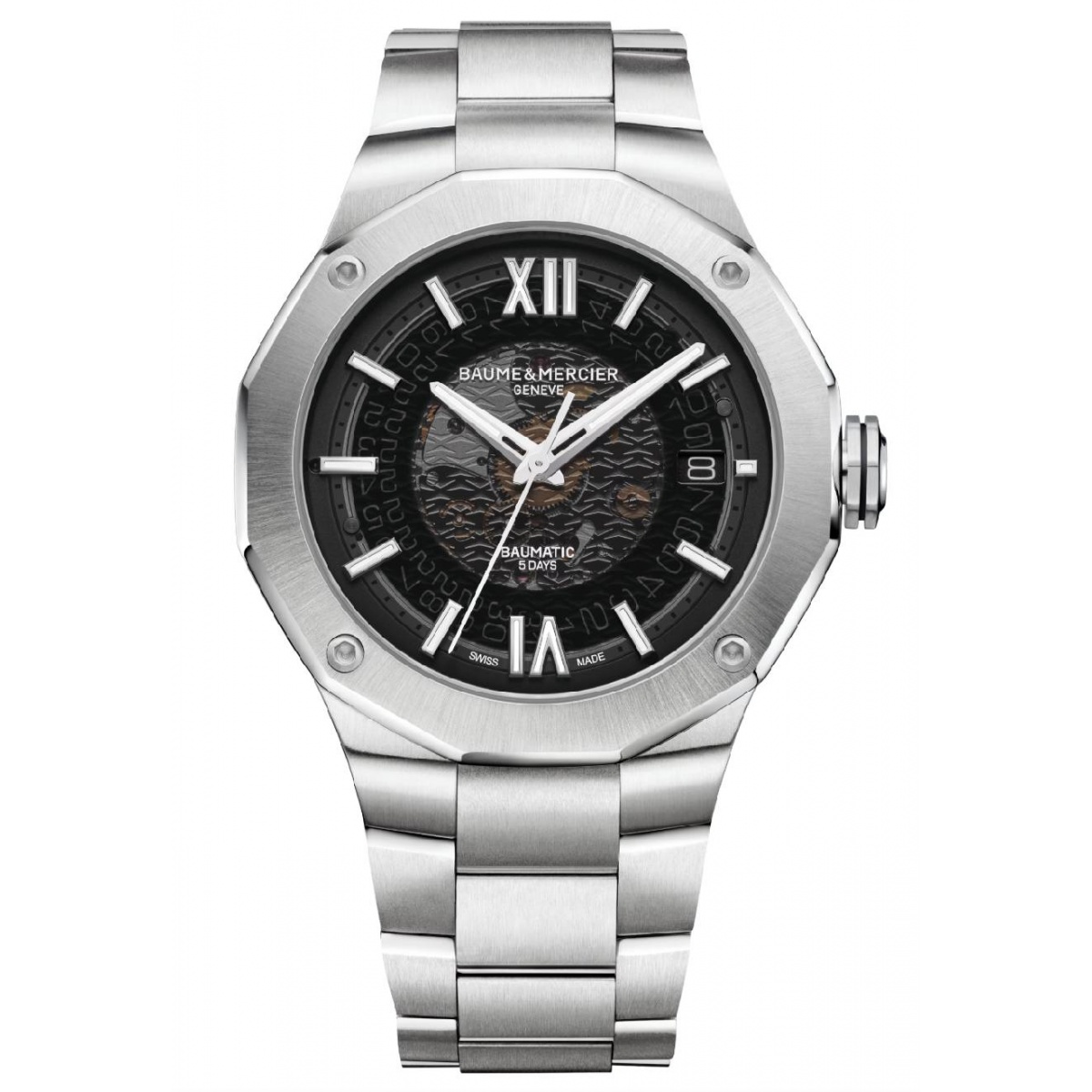 Baume & Mercier Riviera 10702 ∅42 mm - 100 M, Esfera negra, brazalete de acero
