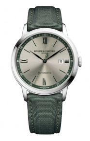 Baume & Mercier Classima 10696 Automático ∅42 mm - 50 M, Esfera plateada, Correa de lona verde