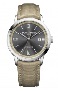 Baume & Mercier Classima 10695 Automático ∅42 mm - 50 M, Esfera gris, Correa de lona color arena
