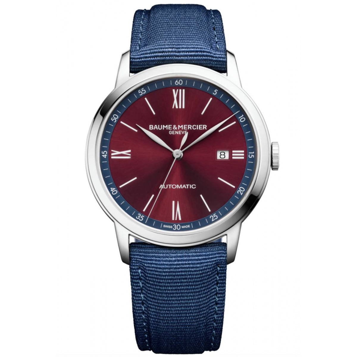 Baume & Mercier Classima 10694 Automático ∅42 mm - 50 M, Esfera burdeos, Correa de lona azul