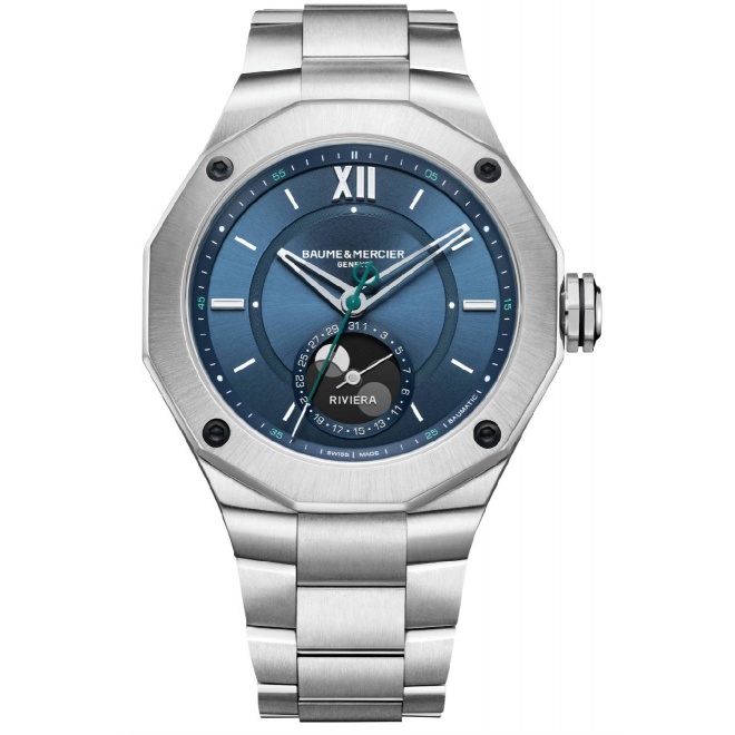 Baume & Mercier Riviera 10682 Automático Fase Lunar ∅43 mm - 50 M, Esfera azul, Brazalete de acero