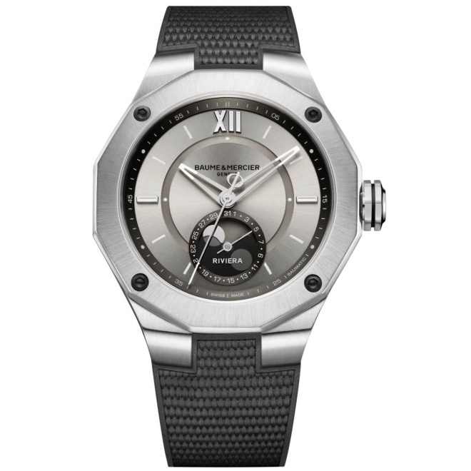 Baume & Mercier Riviera 10681 Automático Fase Lunar ∅43 mm - 50 M, Esfera gris, Caucho negro