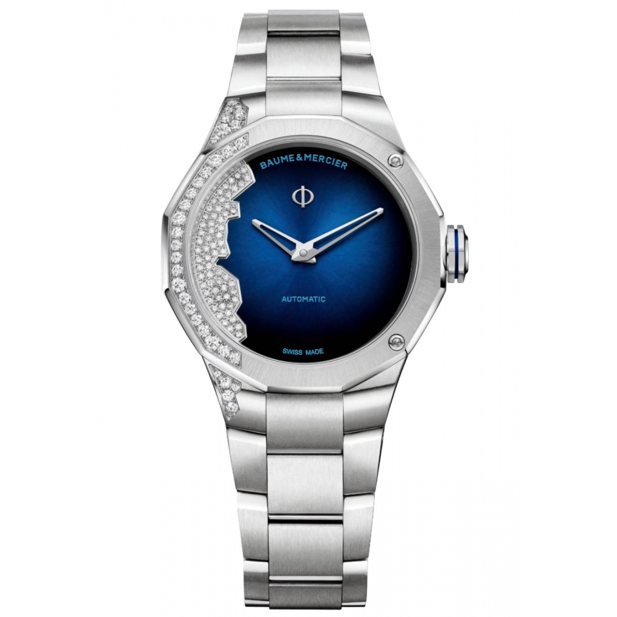 Baume & Mercier Riviera 10677 Automático Diamantes ∅33 mm - 50 M, Esfera azul, brazalete de acero
