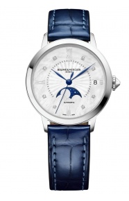 Baume & Mercier Clasima 10633 Cuarzo, Fase lunar, diamantes ∅34 mm - 50 M, Esfera nácar, correa azu