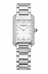 Baume & Mercier Hampton 10631 Cuarzo, Diamantes 35 x 22 mm - 50 M, Esfera gris, brazalete de acero