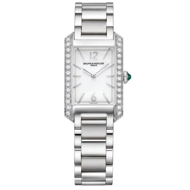 Baume & Mercier Hampton 10631 Cuarzo, Diamantes 35 x 22 mm - 50 M, Esfera gris, brazalete de acero