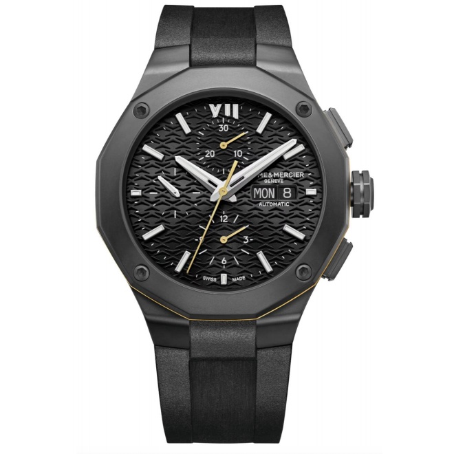 Baume & Mercier Riviera 10625 Cronógrafo Automático ∅42 mm - 100 M, Esfera negra, caucho negro