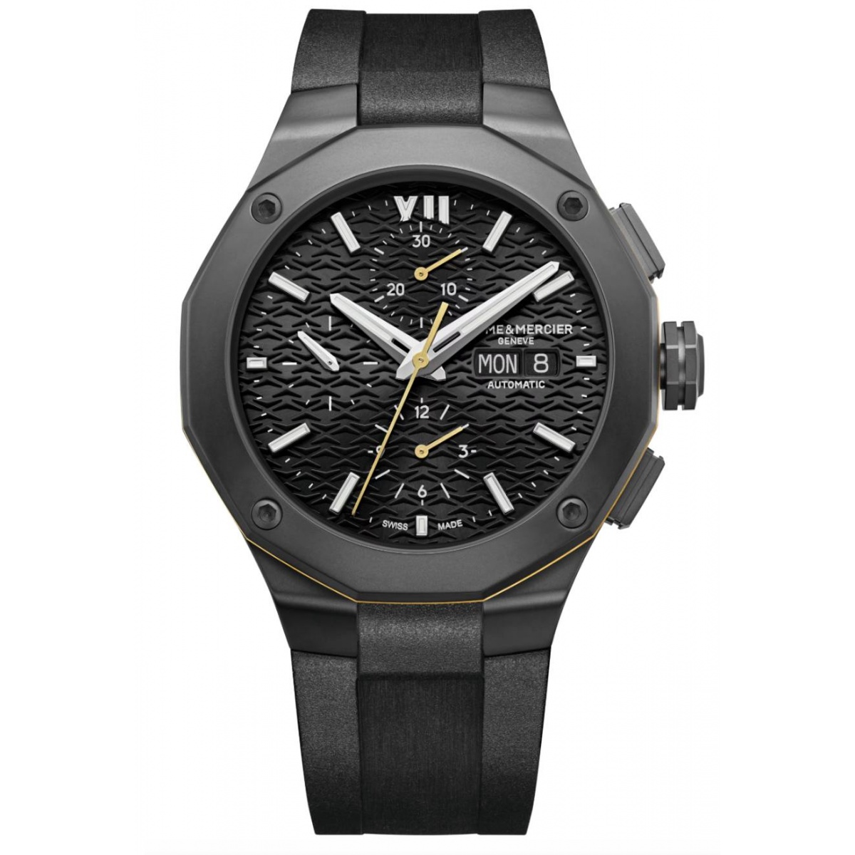 Baume & Mercier Riviera 10625 Cronógrafo Automático ∅42 mm - 100 M, Esfera negra, caucho negro