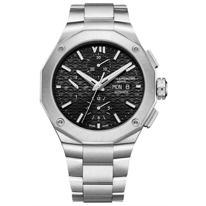 Baume & Mercier Riviera 10624 Cronógrafo Automático ∅43 mm - 100 M, Esfera negra, brazalete de acero