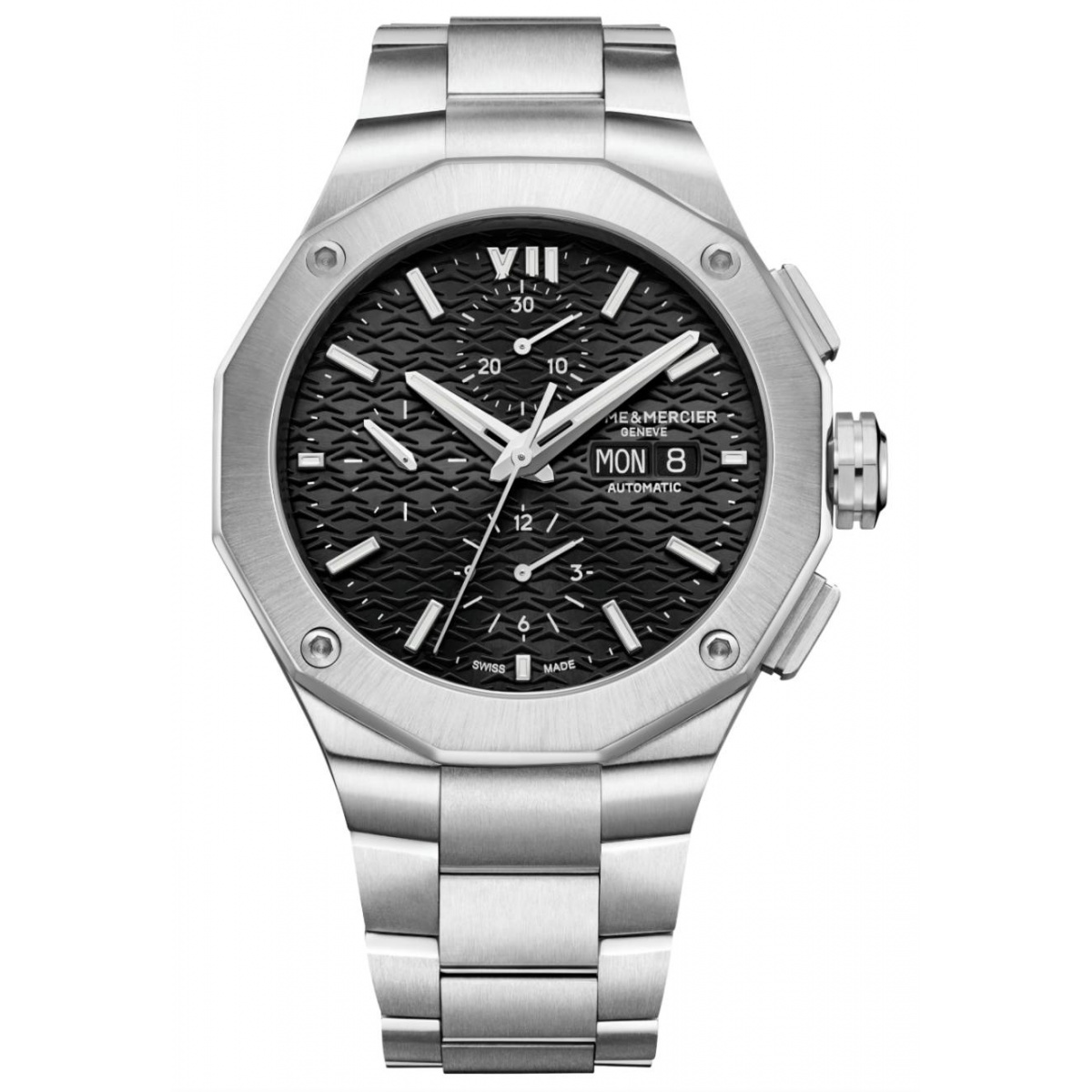 Baume & Mercier Riviera 10624 Cronógrafo Automático ∅43 mm - 100 M, Esfera negra, brazalete de acero