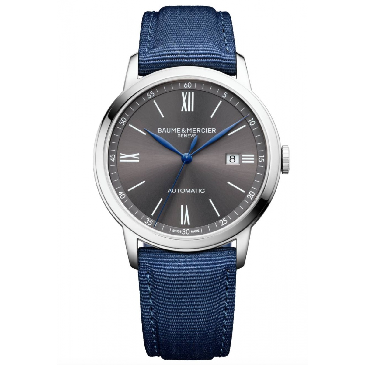 Baume & Mercier Classima 10608 Automático ∅42 mm - 50 M, Esfera gris, Correa de lona azul