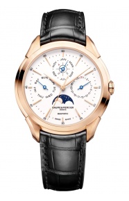 Baume & Mercier Clifton 10583 Automático con Calendario Perpetuo, Oro Rosa ∅42 mm - 50 M, Esfera blanca, correa negra