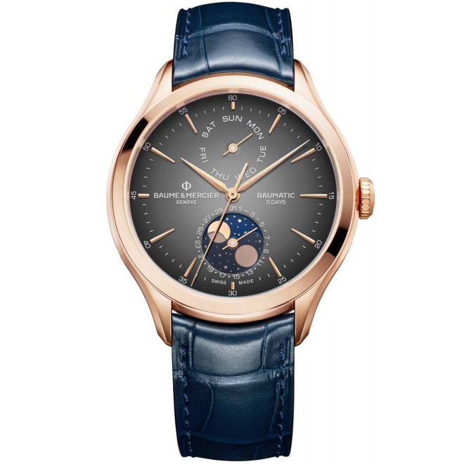 Baume & Mercier Clifton 10547 Automático Con día, fecha y Fase Lunar ∅42 mm - 50 M, Esfera gris, correa azul