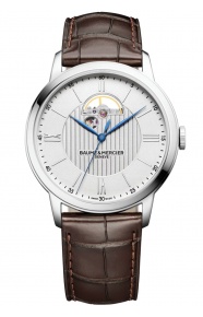 Baume & Mercier Classima 10524 Automático Volante visible ∅42 mm - 50 M, Esfera plateada, correa marrón