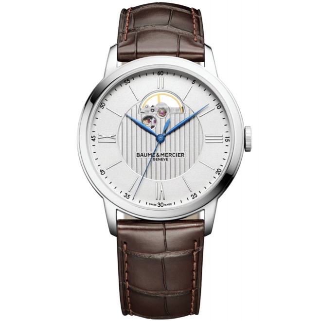 Baume & Mercier Classima 10524 Automático Volante visible ∅42 mm - 50 M, Esfera plateada, correa marrón