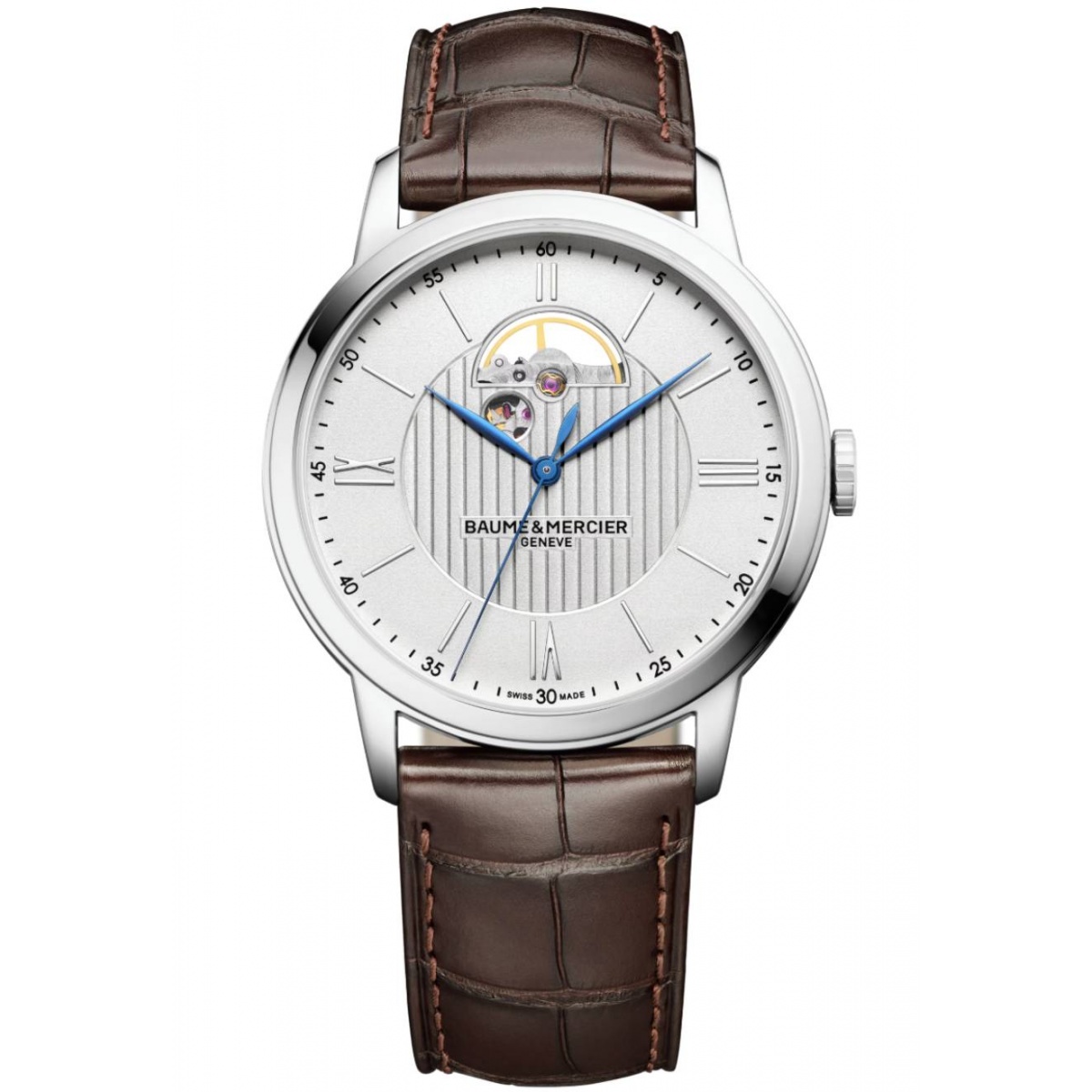 Baume & Mercier Classima 10524 Automático Volante visible ∅42 mm - 50 M, Esfera plateada, correa marrón