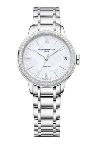 Baume & Mercier Classima 10479 Automátuci Engastado con diamantes ∅31 mm - 50 M, Esfera blanca, Brazalete de acero