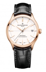 Baume & Mercier Clifton 10469 Automático con Certificado COSC, oro roj ∅39 mm - 50 M, Esfera blanca, correa negra
