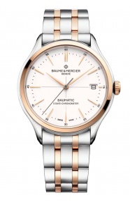 Baume & Mercier Clifton 10458 Automático con Certificado COSC ∅40 mm - 50 M, Esfera blaca, brazalete de acero y oro rosa