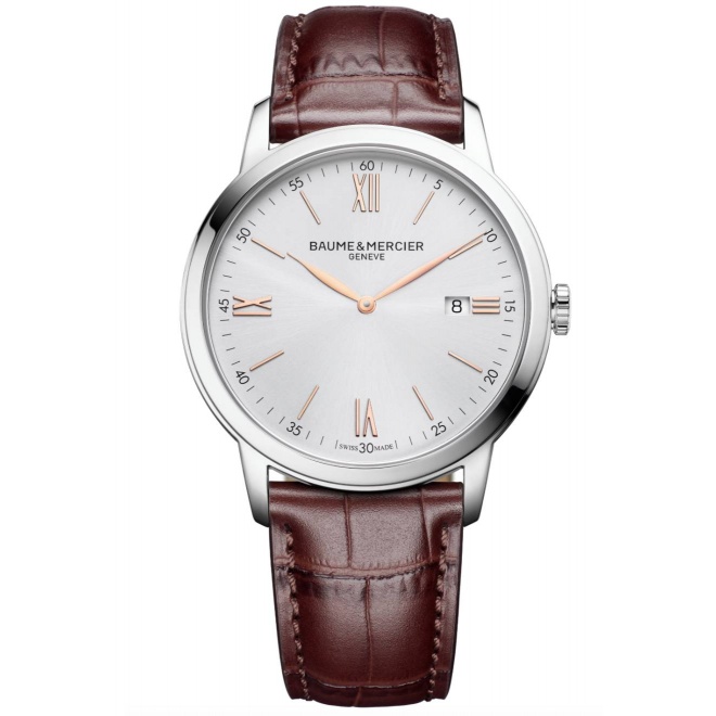Baume & Mercier Classima 10415 Cuarzo ∅42 mm - 50 M, Esfera plateada, correa marrón