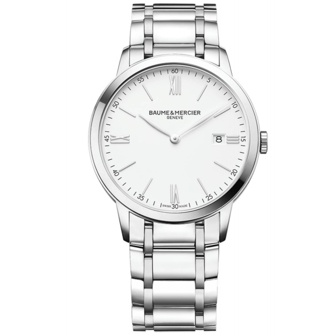 Baume & Mercier Classima 10354 Cuarzo ∅40 mm - 50 M, Esfera blanca, brazalete de acero