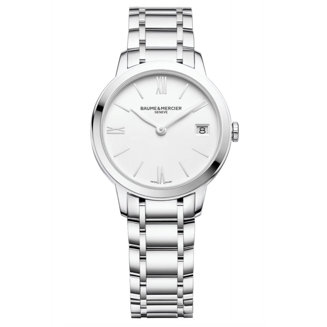 Baume & Mercier Classima 10335 Cuarzo ∅31 mm - 50 M, Esfera blanca, brazalete de acero