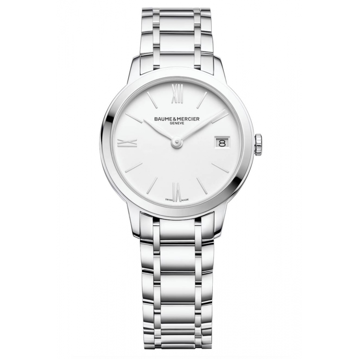 Baume & Mercier Classima 10335 Cuarzo ∅31 mm - 50 M, Esfera blanca, brazalete de acero