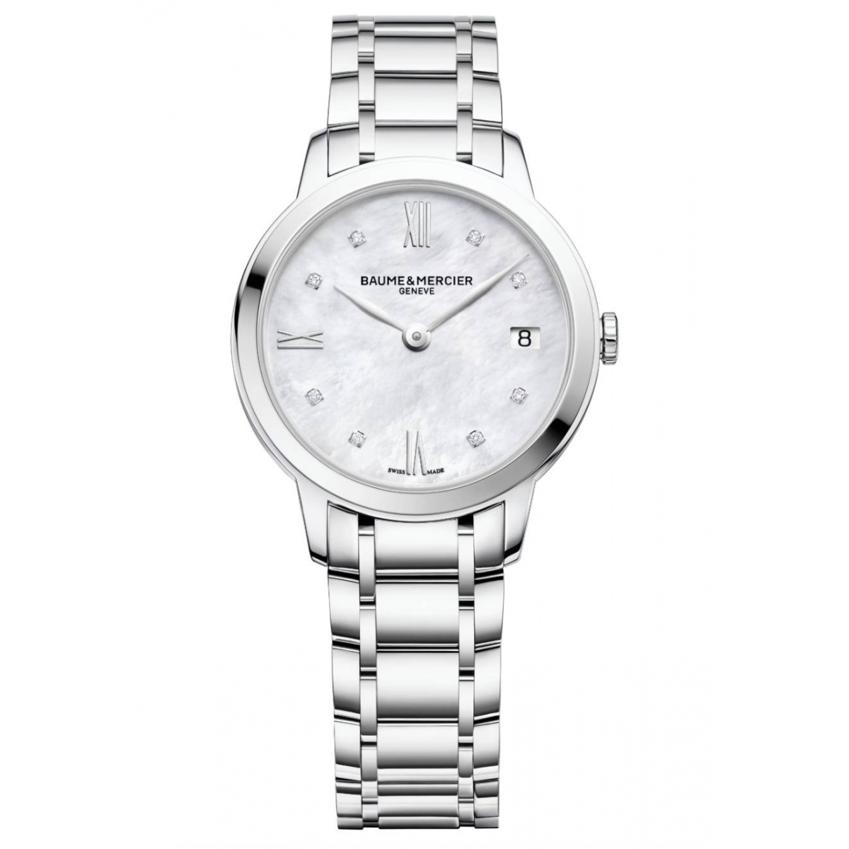 Baume & Mercier Classima 10326 cuarzo, engastado con diamantes ∅31 mm - 50 M, Esfera nácar, brazalete de acero