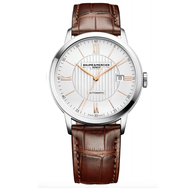 Baume & Mercier Classima 10263 Cuarzo ∅40 mm - 50 M, Esfera plateada, correa marrón