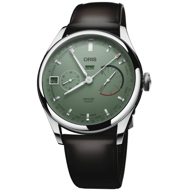Oris Artelier Calibre 113 ∅43 mm - 50 M, Esfera verde, brazalete de piel marrón