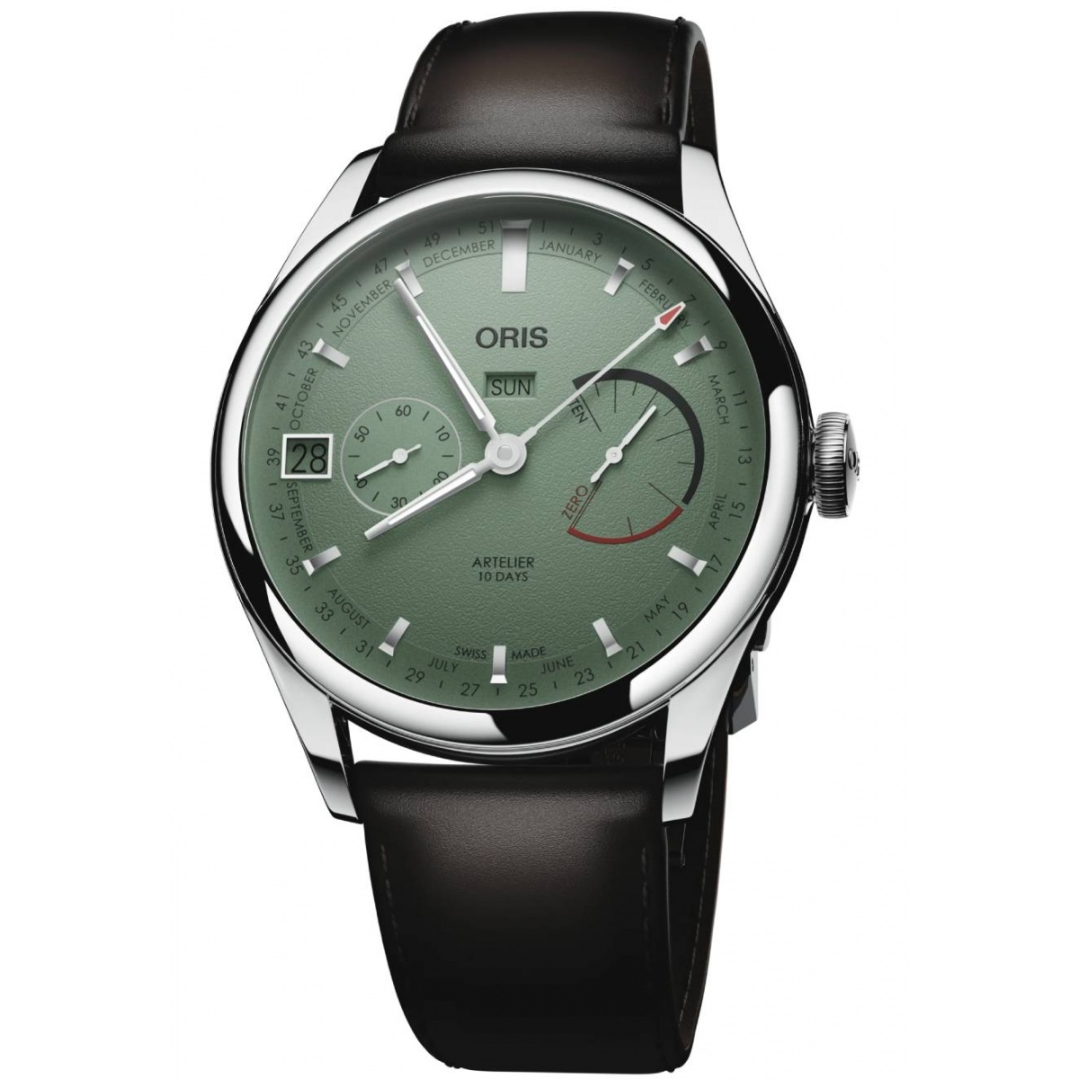 Oris Artelier Calibre 113 ∅43 mm - 50 M, Esfera verde, brazalete de piel marrón