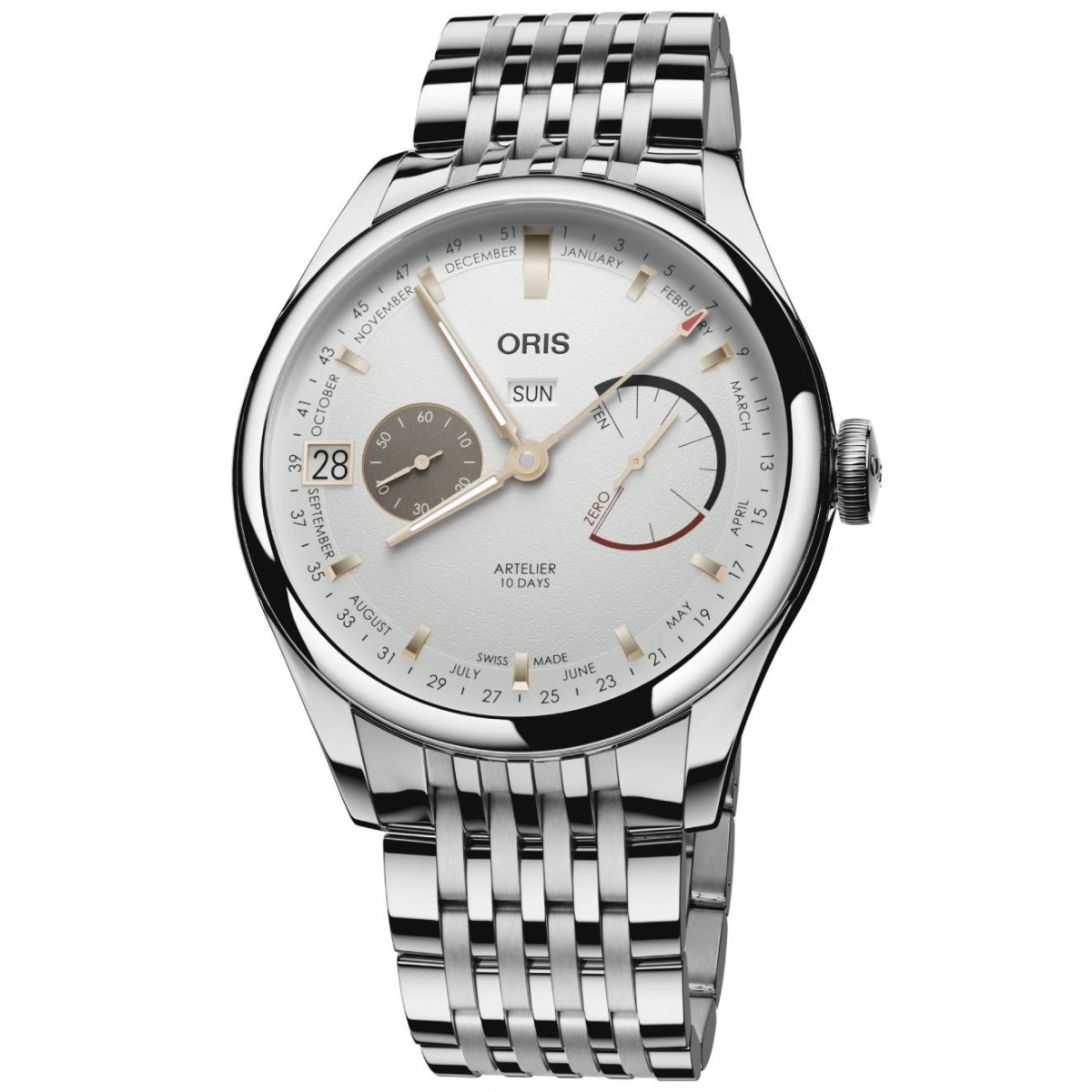 Oris Artelier Calibre 113 ∅43 mm - 50 M, Esfera blanco, brazalete de acero