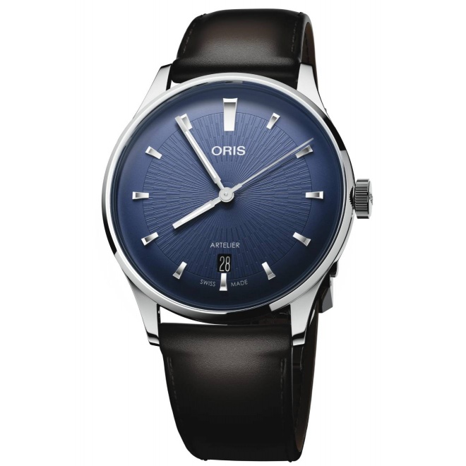 Oris Artelier Date ∅38 mm - 30 M, Esfera azul, brazalete de piel marrón